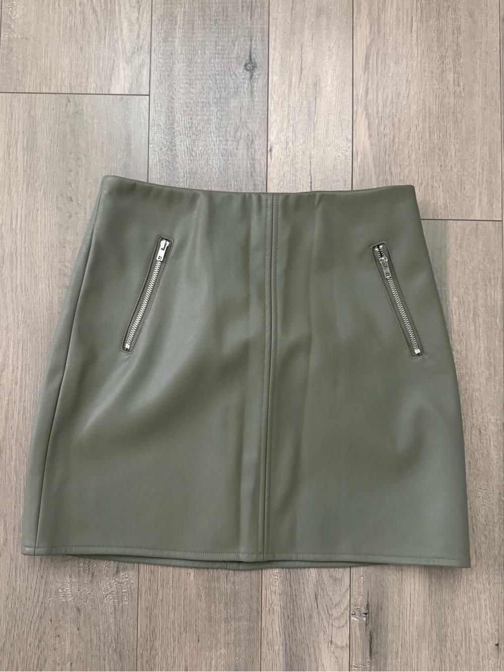 Stunning Faux Lather Olive Green Mini Skirt NWT